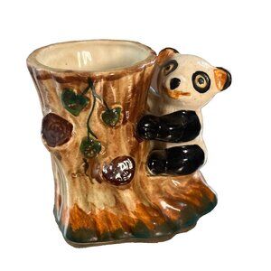 Ceramic Panda Posy Vase Made in Japan Hand Painted Collectible Cottagecore Vtg